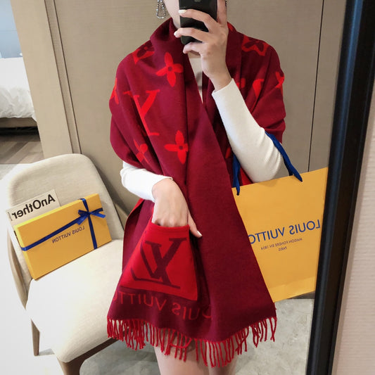 New L House Pocket Scarf, Double-sided Jacquard with Long Tassels2