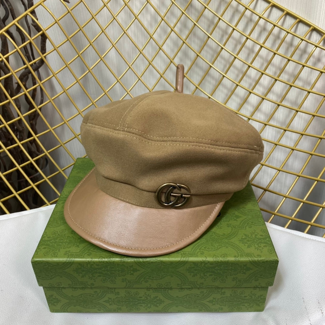 Coppola ottagonale con logo classico in metallo GG | Cappello in cashmere di design di lusso