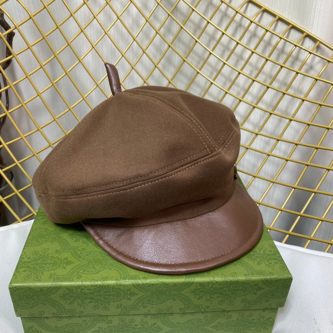 Coppola ottagonale con logo classico in metallo GG | Cappello in cashmere di design di lusso