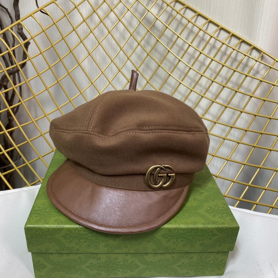 Coppola ottagonale con logo classico in metallo GG | Cappello in cashmere di design di lusso