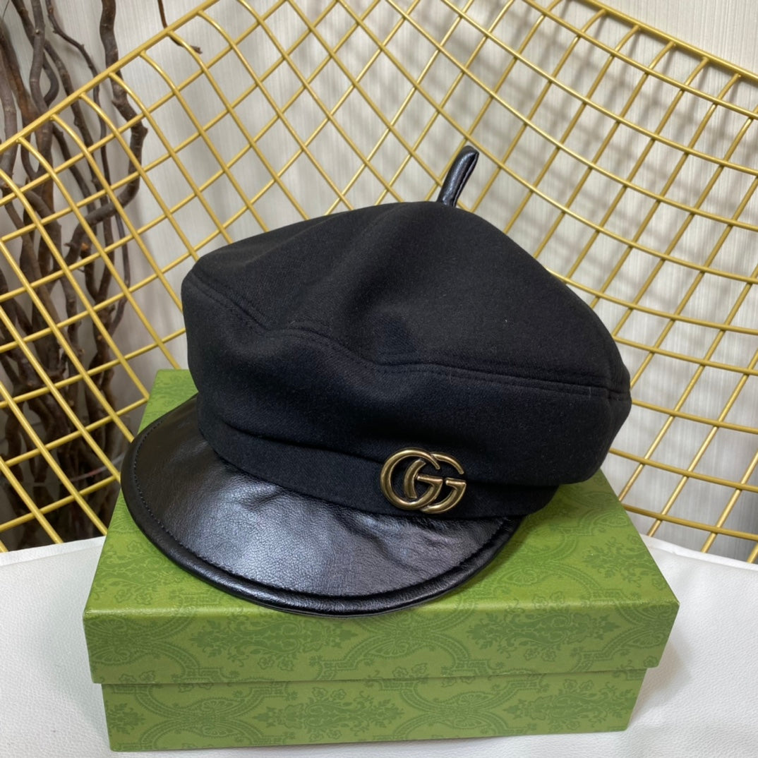 Coppola ottagonale con logo classico in metallo GG | Cappello in cashmere di design di lusso