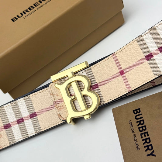 Cinturón de piel para hombre TB con hebilla monograma y estampado de cuadros