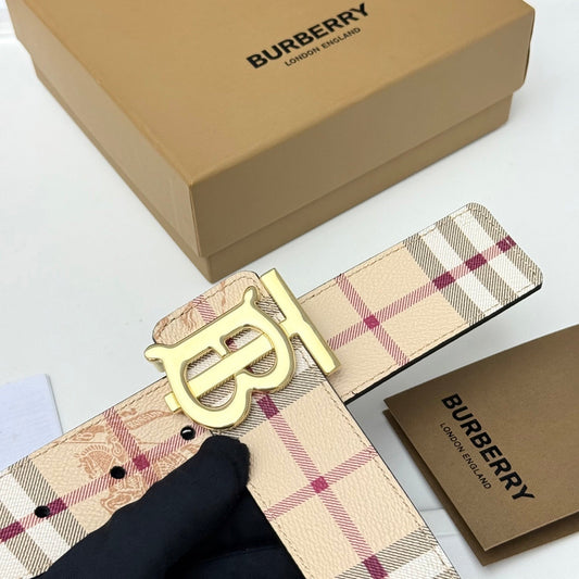 Cinturón de piel para hombre TB con hebilla monograma y estampado de cuadros