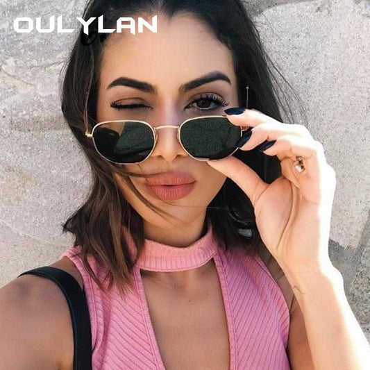 Oulylan Vintage Polygon slnečné okuliare Ženy Muži Značka Slnečné okuliare s kovovým rámom Dámske UV400 Dámske Luxusné Polygonálne slnečné okuliare Muž