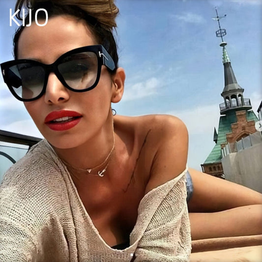 Nový módny návrhár značky Tom Cat Eye Slnečné okuliare Ženy Oversized rám Vintage slnečné okuliare oculos de sol UV400