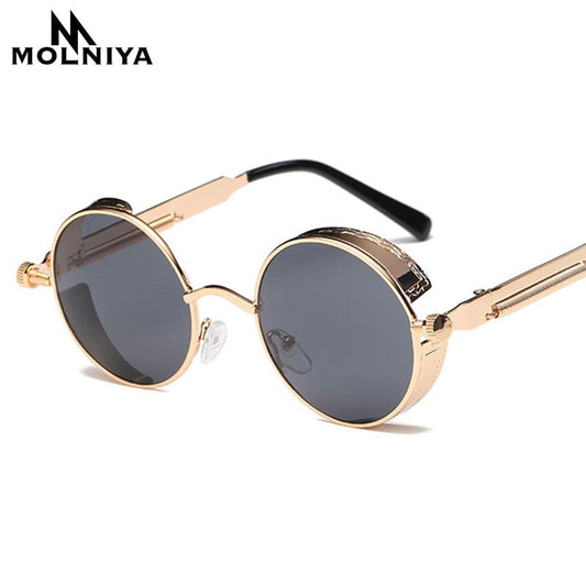 Kovové okrúhle Steampunk slnečné okuliare Muži Ženy Módne Okuliare Značka Návrhár Retro Frame Vintage slnečné okuliare Vysoká kvalita UV400