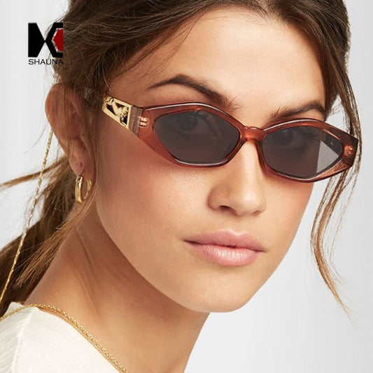 SHAUNA Diamond Sharp Fashion Metal Jumping Cheetah Decoración Moda Mujeres Pequeñas Gafas De Sol De Ojo De Gato
